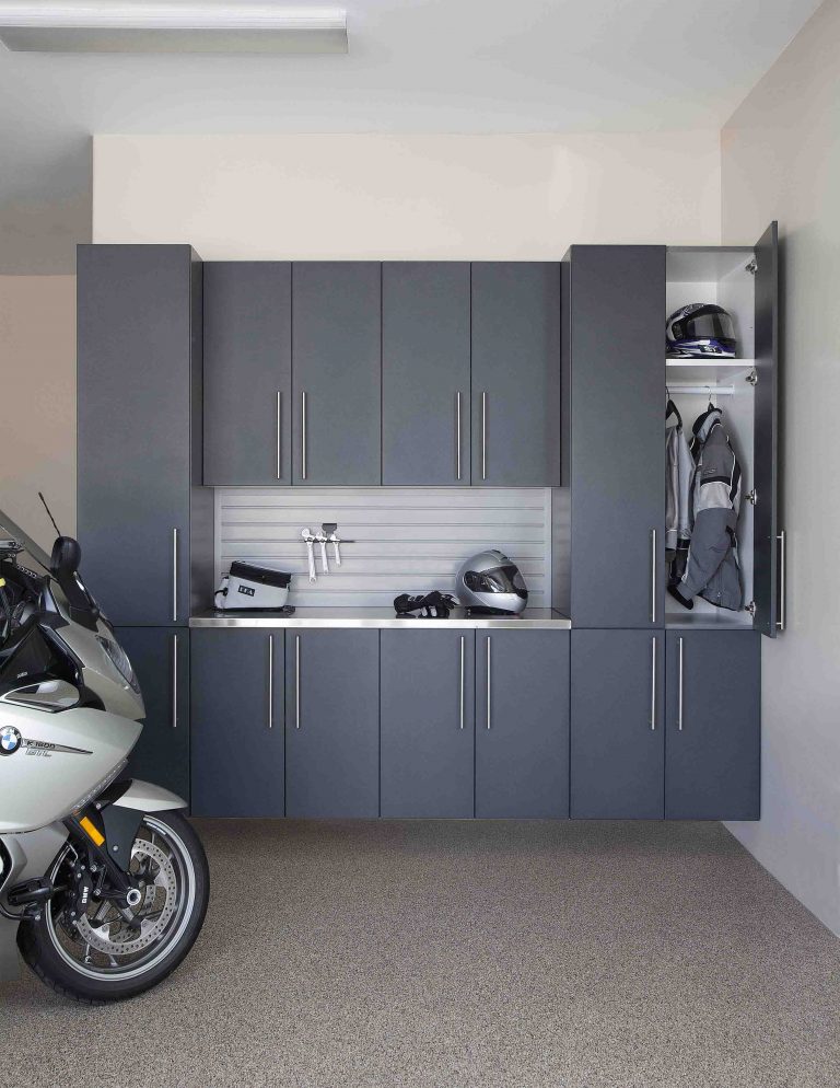 granite cabinet stainless counter with gray slatwall motorcycle straight door open feb 2013